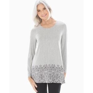Soma Womens Large Yoke Long Sleeve Floral Border Tunic Top Gray Boho Soft Jersey